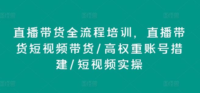 直播带货全流程培训，直播带货短视频带货/高权重账号措建/短视频实操-生财有道