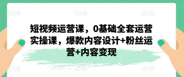 短视频运营课，0基础全套运营实操课，爆款内容设计+粉丝运营+内容变现-生财有道
