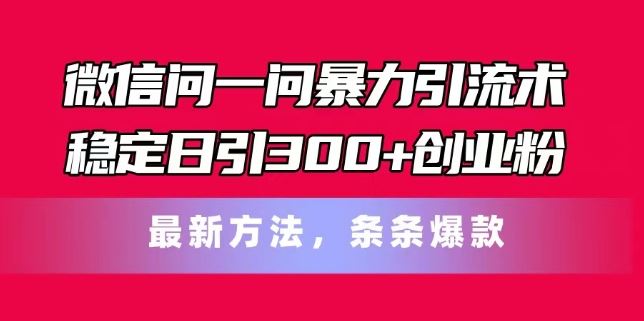 微信问一问暴力引流术，稳定日引300+创业粉，最新方法，条条爆款【揭秘】-生财有道