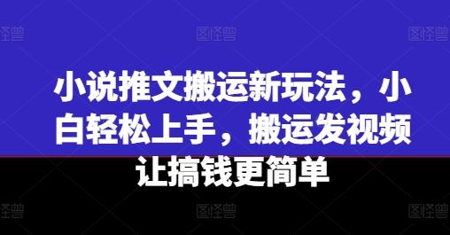 小说推文搬运新玩法，小白轻松上手，搬运发视频让搞钱更简单-生财有道
