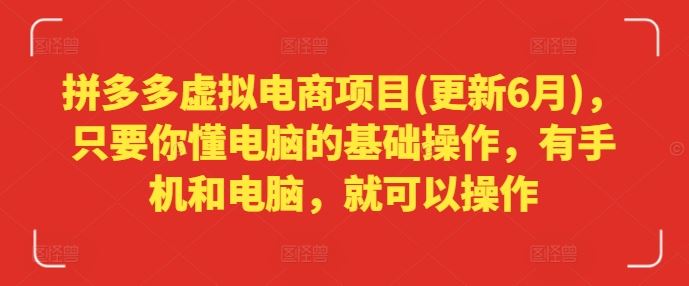 拼多多虚拟电商项目(更新6月)，只要你懂电脑的基础操作，有手机和电脑，就可以操作-生财有道