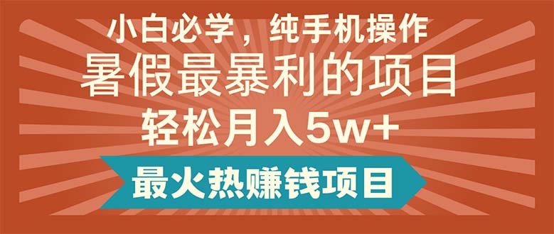 （11583期）小白必学，纯手机操作，暑假最暴利的项目轻松月入5w+最火热赚钱项目-生财有道