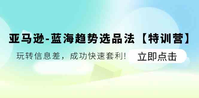 亚马逊蓝海趋势选品法【特训营】：玩转信息差，成功快速套利-生财有道
