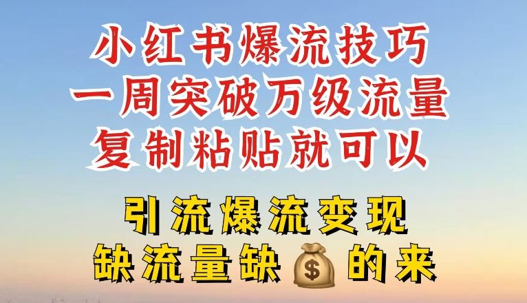 小红书爆流技巧，一周突破万级流量，复制粘贴就可以，引流爆流变现【揭秘】-生财有道