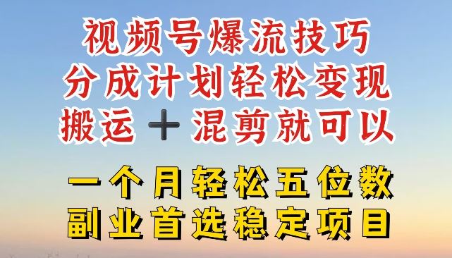 视频号爆流技巧，分成计划轻松变现，搬运 +混剪就可以，一个月轻松五位数稳定项目【揭秘】-生财有道