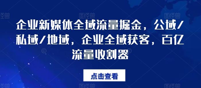 企业新媒体全域流量掘金，公域/私域/地域，企业全域获客，百亿流量收割器-生财有道