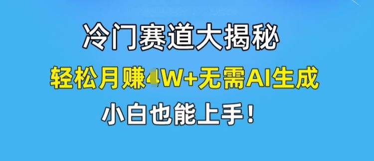 冷门赛道大揭秘，轻松月赚1W+无需AI生成，小白也能上手【揭秘】-生财有道