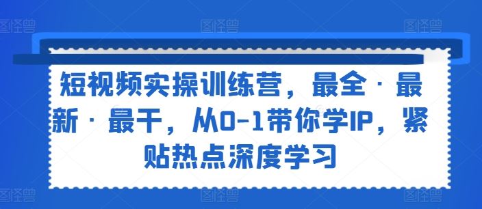 短视频实操训练营，最全·最新·最干，从0-1带你学IP，紧贴热点深度学习-生财有道