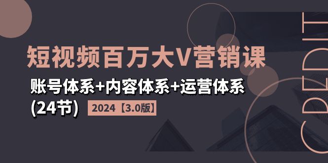 （11795期）2024短视频·百万大V营销课【3.0版】账号体系+内容体系+运营体系(24节)-生财有道