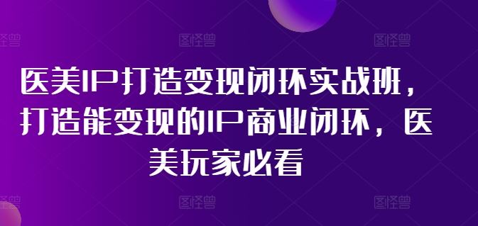 医美IP打造变现闭环实战班，打造能变现的IP商业闭环，医美玩家必看!-生财有道