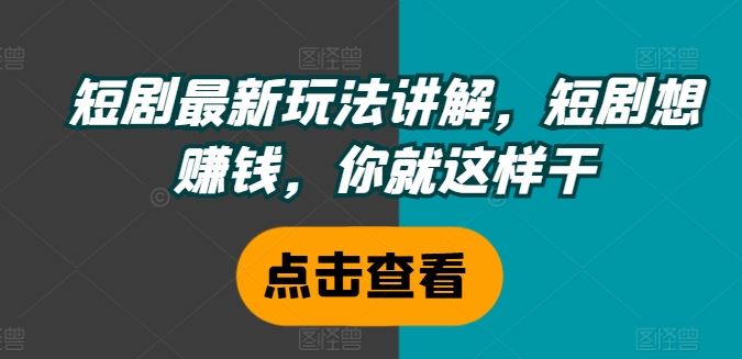 短剧最新玩法讲解，短剧想赚钱，你就这样干-生财有道