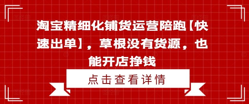 淘宝精细化铺货运营陪跑【快速出单】，草根没有货源，也能开店挣钱-生财有道