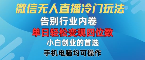 微信无人直播冷门玩法，告别行业内卷，单日轻松变现四位数，小白的创业首选【揭秘】-生财有道