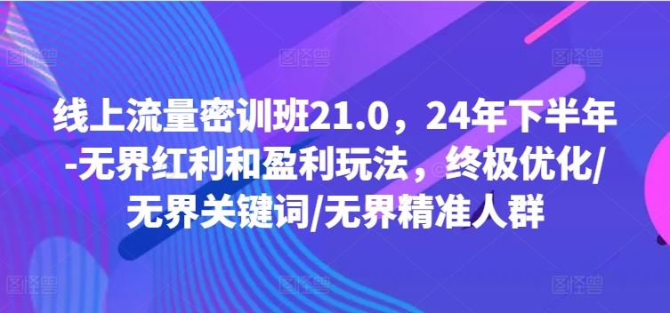 线上流量密训班21.0，24年下半年-无界红利和盈利玩法，终极优化/无界关键词/无界精准人群-生财有道