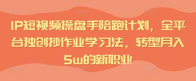 IP短视频操盘手陪跑计划，全平台独创抄作业学习法，转型月入5w的新职业-生财有道