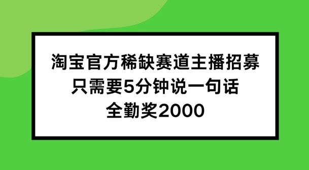 淘宝官方稀缺赛道主播招募 ，只需要5分钟说一句话， 全勤奖2000【揭秘】-生财有道