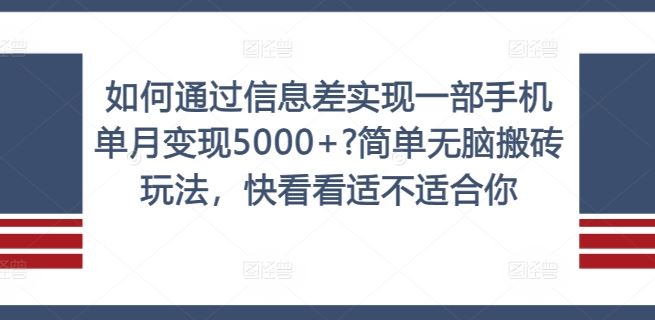 如何通过信息差实现一部手机单月变现5000+?简单无脑搬砖玩法，快看看适不适合你【揭秘】-生财有道