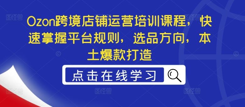 Ozon跨境店铺运营培训课程，快速掌握平台规则，选品方向，本土爆款打造-生财有道