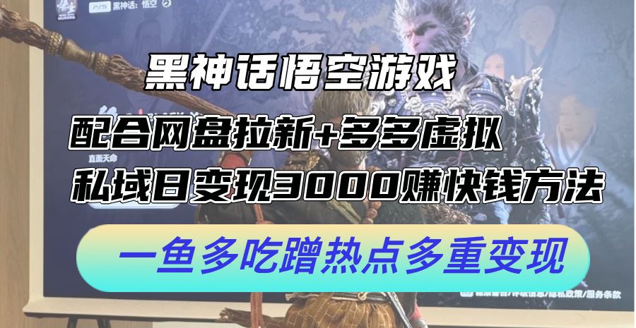 黑神话悟空游戏配合网盘拉新+多多虚拟+私域日变现3k+赚快钱方法，一鱼多吃蹭热点多重变现【揭秘】-生财有道