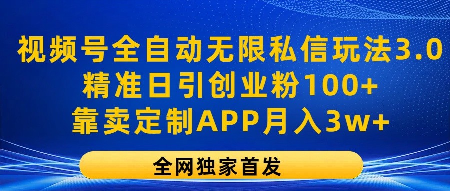 视频号全自动无限私信玩法3.0，精准日引创业粉100+，靠卖定制APP月入3w+-生财有道