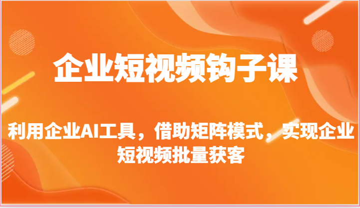 企业短视频钩子课-利用企业AI工具，借助矩阵模式，实现企业短视频批量获客-生财有道