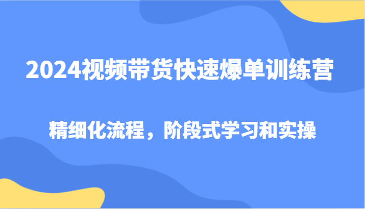 2024视频带货快速爆单训练营，精细化流程，阶段式学习和实操-生财有道