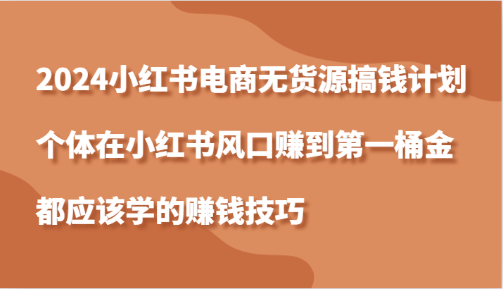 2024小红书电商无货源搞钱计划，个体在小红书风口赚到第一桶金应该学的赚钱技巧_生财有道创业网-生财有道