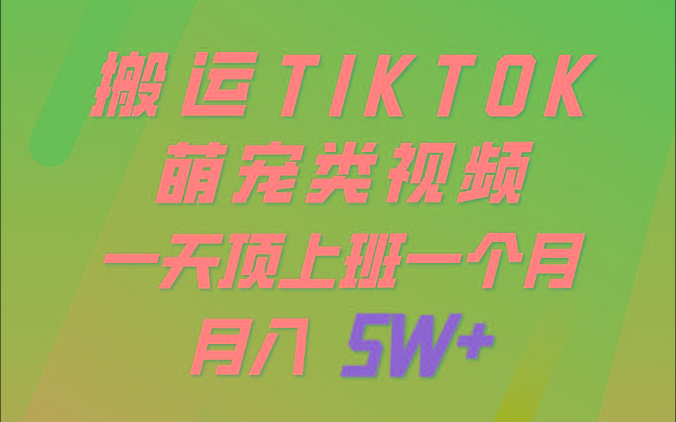 一键搬运TIKTOK萌宠类视频，一部手机即可操作，所有平台均可发布 轻松月入5W+_生财有道创业网-生财有道