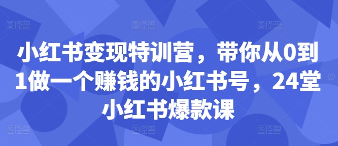 小红书变现特训营，带你从0到1做一个赚钱的小红书号，24堂小红书爆款课——生财有道创业项目网-生财有道