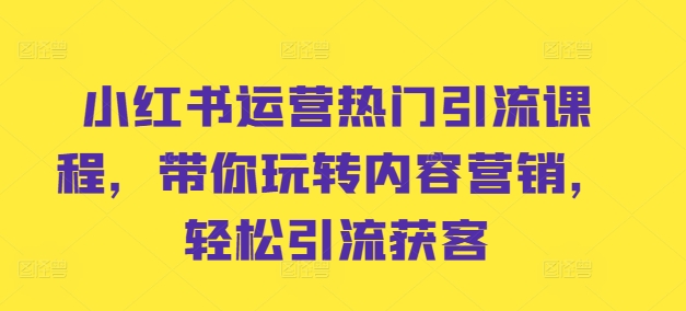 小红书运营热门引流课程，带你玩转内容营销，轻松引流获客——生财有道创业项目网-生财有道