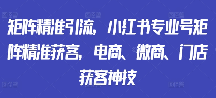 矩阵精准引流，小红书专业号矩阵精准获客，电商、微商、门店获客神技——生财有道创业项目网-生财有道