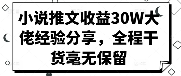 小说推文收益30W大佬经验分享，全程干货毫无保留——生财有道创业项目网-生财有道