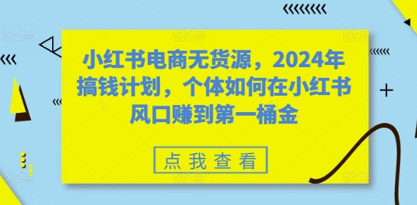 小红书电商无货源，2024年搞钱计划，个体如何在小红书风口赚到第一桶金——生财有道创业项目网-生财有道