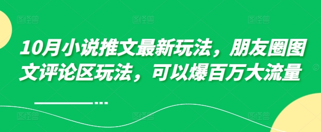 10月小说推文最新玩法，朋友圈图文评论区玩法，可以爆百万大流量 ——生财有道创业项目网-生财有道
