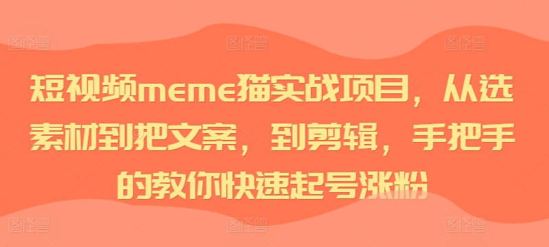 短视频meme猫实战项目，从选素材到把文案，到剪辑，手把手的教你快速起号涨粉——生财有道创业项目网-生财有道