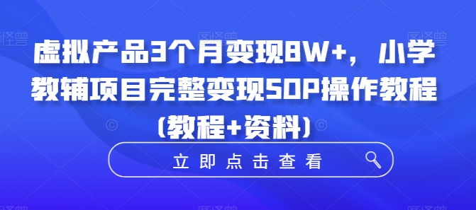 虚拟产品3个月变现8W+，小学教辅项目完整变现SOP操作教程(教程+资料)——生财有道创业项目网-生财有道