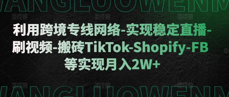 利用跨境专线网络-实现稳定直播-刷视频-搬砖TikTok-Shopify-FB等实现月入2W+【揭秘】——生财有道创业项目网-生财有道