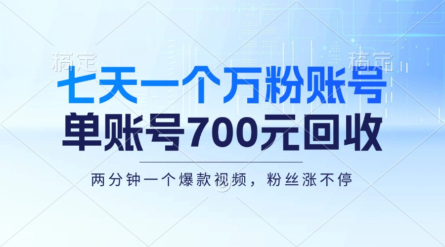 （13062期）七天一个万粉账号，新手小白秒上手，单账号回收700元，轻松月入三万＋_生财有道创业项目网-生财有道