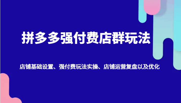 拼多多强付费店群玩法：店铺基础设置、强付费玩法实操、店铺运营复盘以及优化_生财有道创业网-生财有道