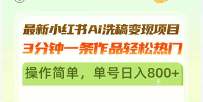 （13182期）最新小红书Ai洗稿变现项目 3分钟一条作品轻松热门 操作简单，单号日入800+_生财有道创业项目网-生财有道