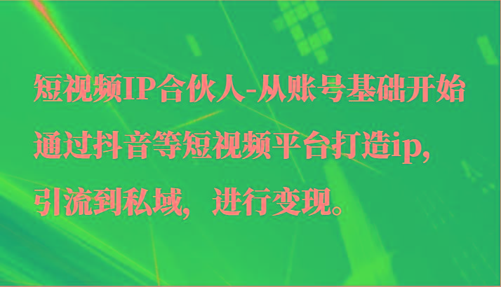 短视频IP合伙人-从账号基础开始通过抖音等短视频平台打造ip，引流到私域，进行变现。_生财有道创业网-生财有道