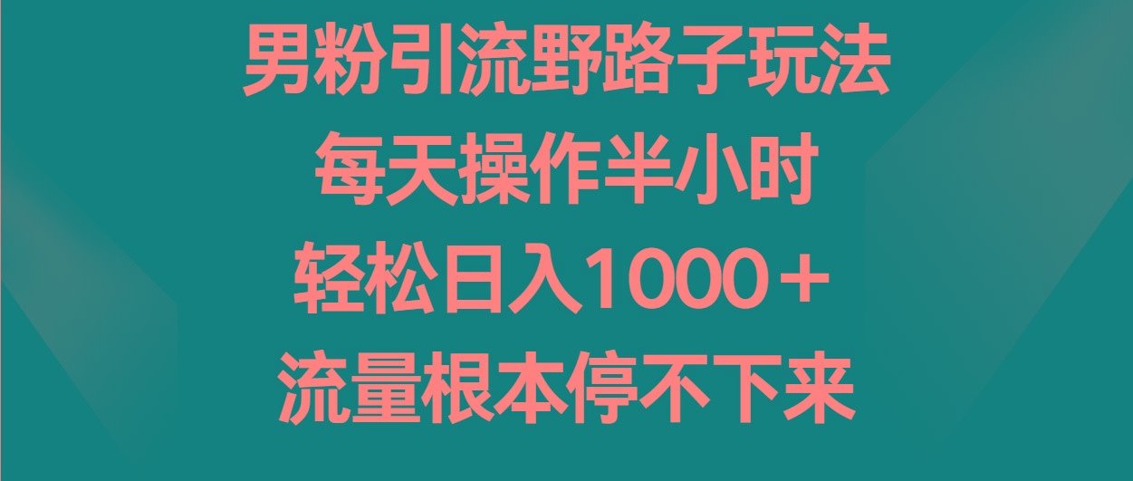 男粉引流野路子玩法，每天操作半小时轻松日入1000＋，流量根本停不下来_生财有道创业网-生财有道