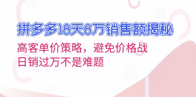 （13383期）拼多多18天8万销售额揭秘：高客单价策略，避免价格战，日销过万不是难题_生财有道创业项目网-生财有道