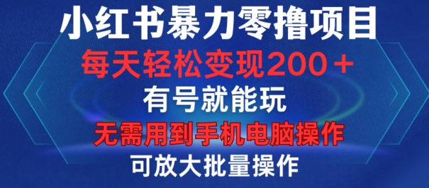 小红书暴力零撸项目，有号就能玩，单号每天变现1到15元，可放大批量操作，无需手机电脑操作【揭秘】_生财有道创业网-生财有道