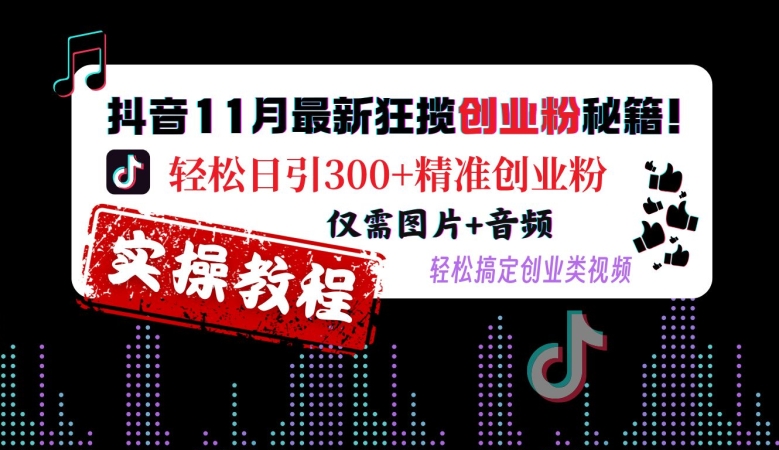 抖音11月最新狂揽创业粉秘籍，轻松日引300+精准创业粉，仅需图片+音频，轻松搞定创业类视频_生财有道创业网-生财有道