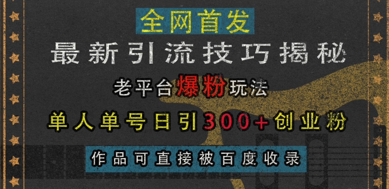 最新引流技巧揭秘，老平台爆粉玩法，单人单号日引300+创业粉，作品可直接被百度收录_生财有道创业网-生财有道