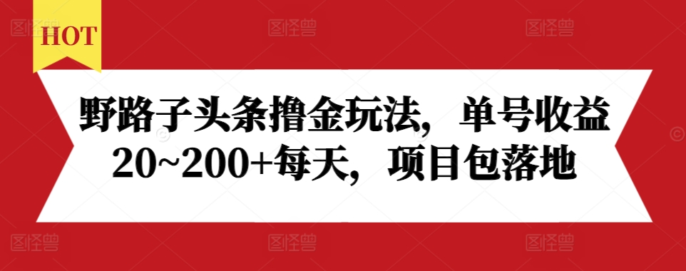 野路子头条撸金玩法，单号收益20~200+每天，项目包落地_生财有道创业网-生财有道