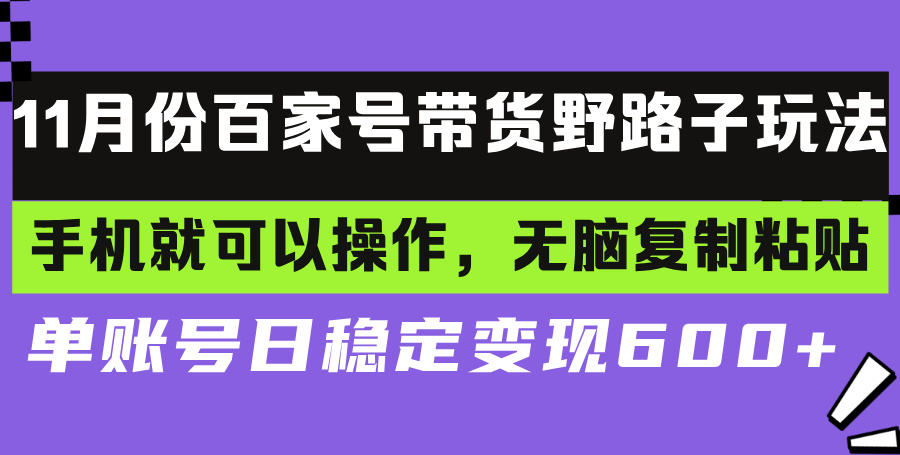 （13281期）百家号带货野路子玩法 手机就可以操作，无脑复制粘贴 单账号日稳定变现…_生财有道创业项目网-生财有道