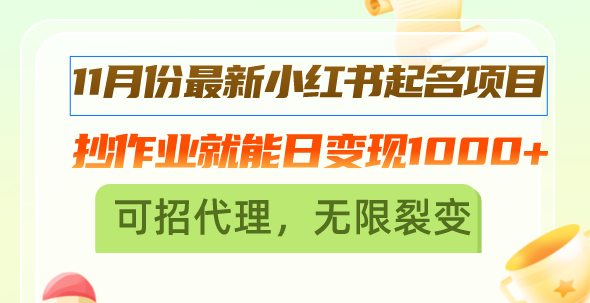 （13256期）11月份最新小红书起名项目，抄作业就能日变现1000+，可招代理，无限裂变_生财有道创业项目网-生财有道