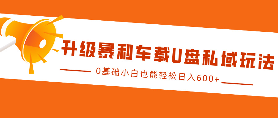 升级暴利车载U盘私域玩法，0基础小白也能轻松日入600+_生财有道创业网-生财有道